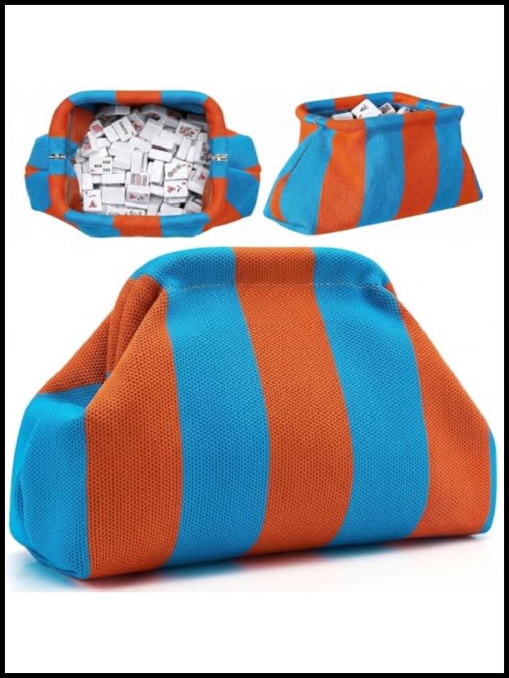 Woven Mahjong Tile Bag Clutch Purse Striped Dumpling Handbag Storage Travel